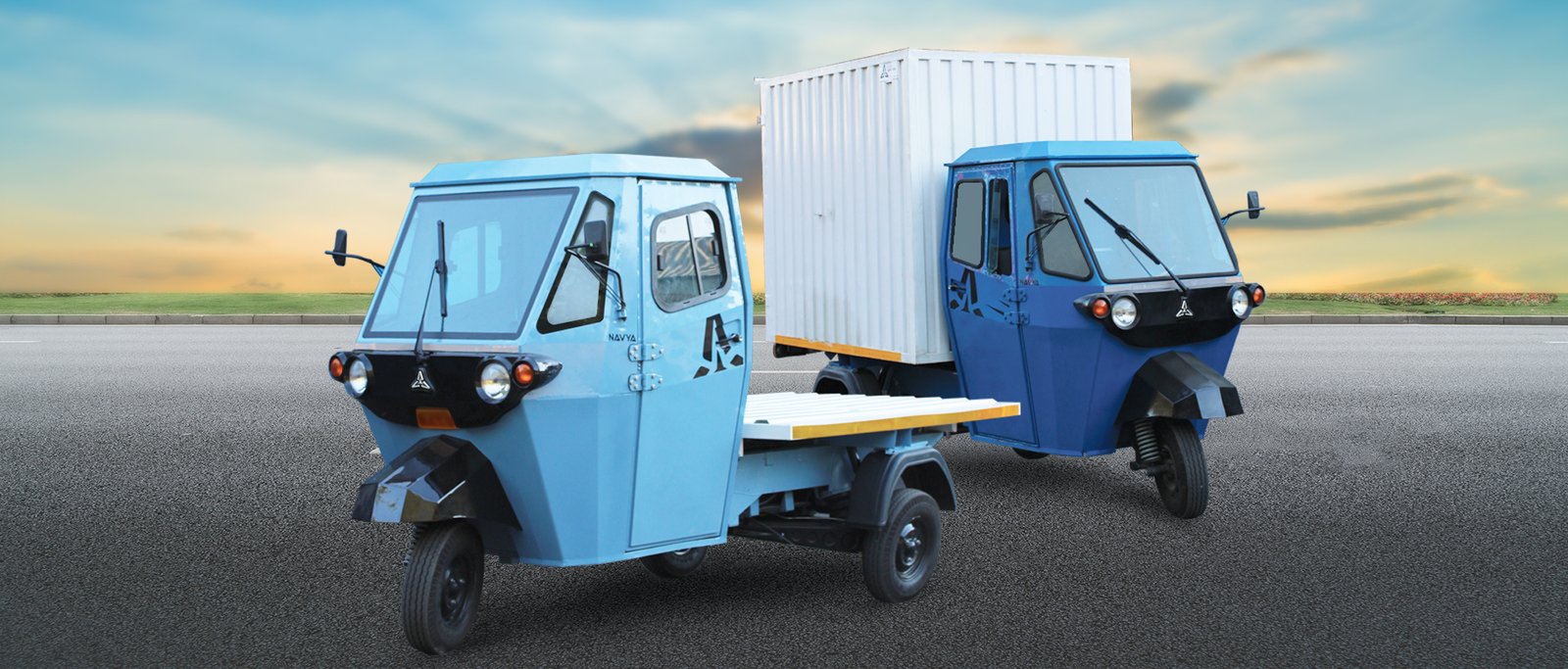 Banner Displaying Electric Three Wheelers in India | Astro Navya Electric Tempo & Loader